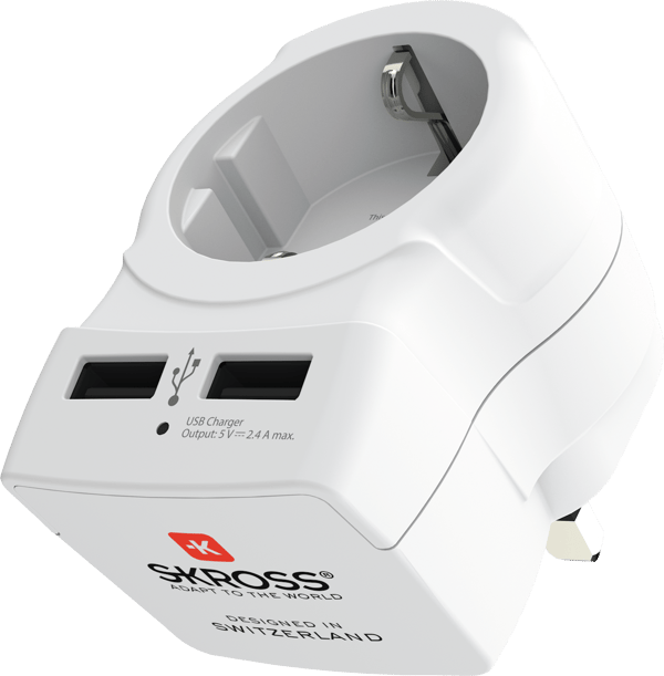 Landadapter - Europa til Storbritannia, USB