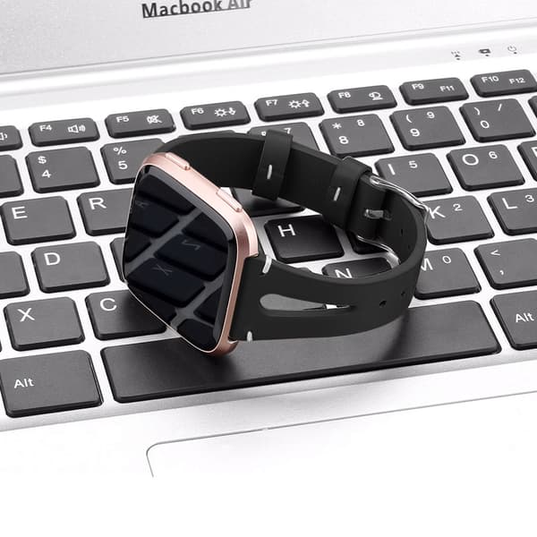 Klockarmband i Äkta Läder för Fitbit Versa Smartklocka Black