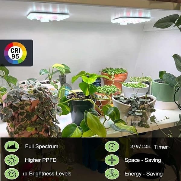 Fire-hovedet LED plantelys til loftmontering med timer og dæmpbar fuldspektrum