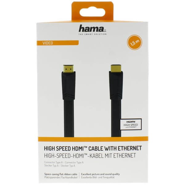 Kabel HDMI Ethernet Platt Svart 1.5m