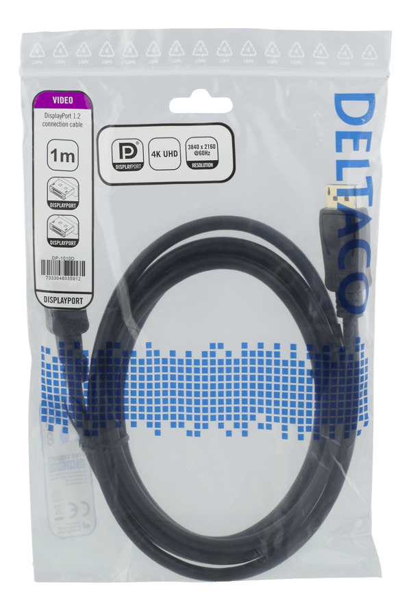 DisplayPort cable, 1m, 4K UHD, DP 1.2, black