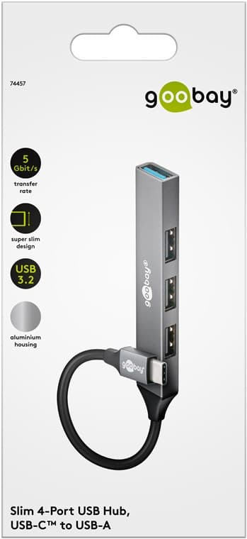 Slank USB-hub med 4 porter, USB-C™ til USB-A, 5 Gbit/s