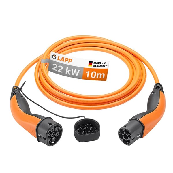 Ladekabel Type 2, opptil 22 kW, 10 m, oransje