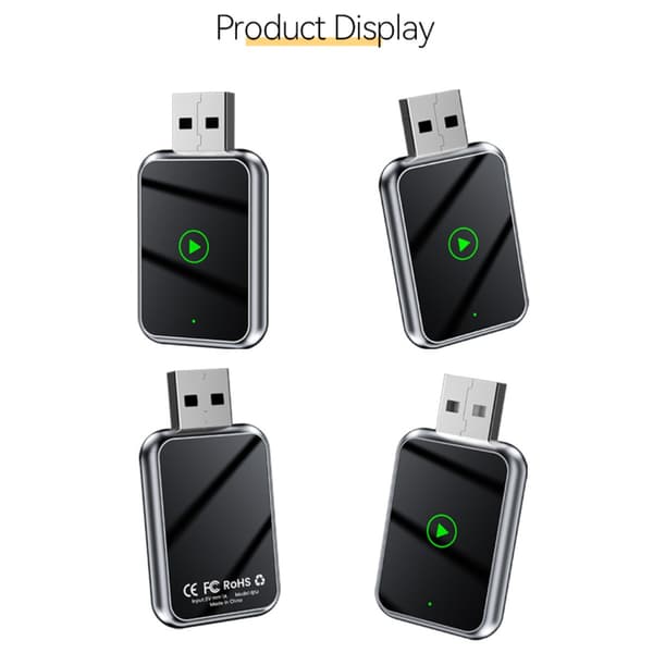 Smart Carplay & Android Auto Trådløs Adapter Boks - 2-i-1 USB Dongle, Kompatibel med Biler der Understøtter Kablet Carplay Silver