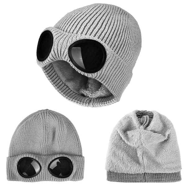 Stickad Mössa med Skyddsglasögon Grey