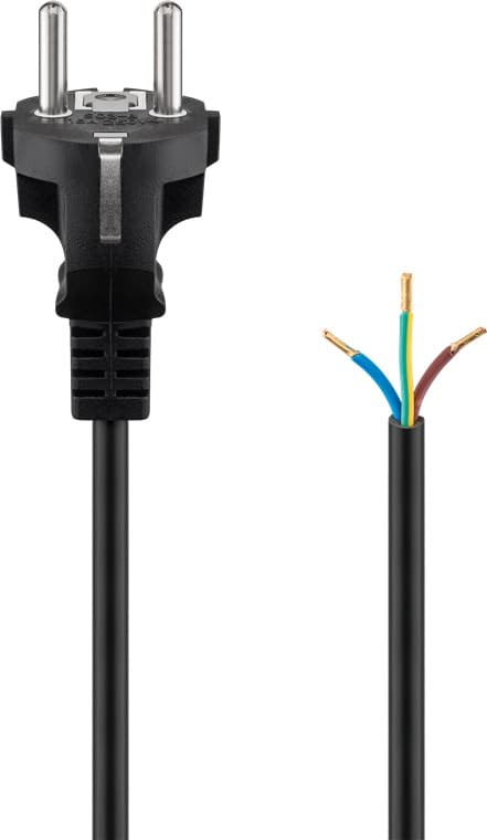 Kabel for beskyttelseskontakt for montering, 1,5 m, sort