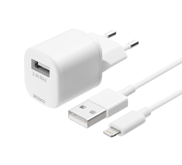 USB wall charger, USB-A, 2.4 A, incl. 1 m USB-A to Lightning