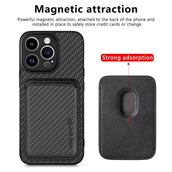 Magnetisk skyddsfodral stöder MagSafe med korthållare Black iPhone 15 Pro