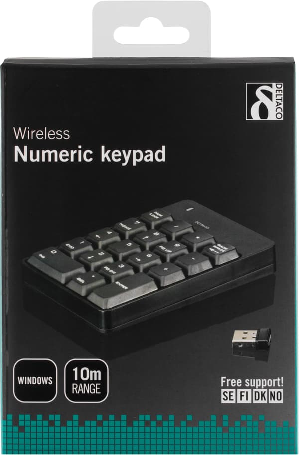 Wireless numeric keypad 18 keys nanoreceiv USB 10m range blk