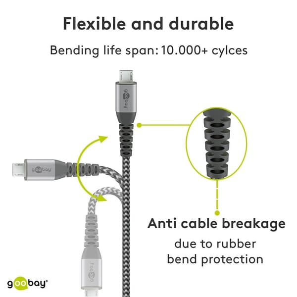 Micro-USB - USB-A -tekstiilikaapeli metalliliittimillä 1 m