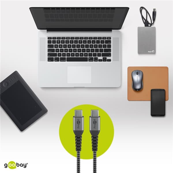 USB-C™ til USB-C™ tekstilkabel med metallkontakter 0,5 m