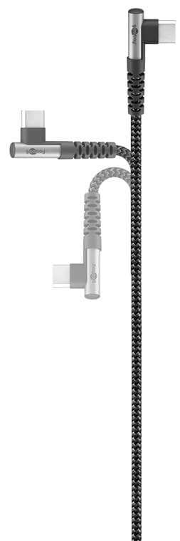 USB-C™ til USB-A tekstilkabel med metalstik (space grå/sølv), 90°, m
