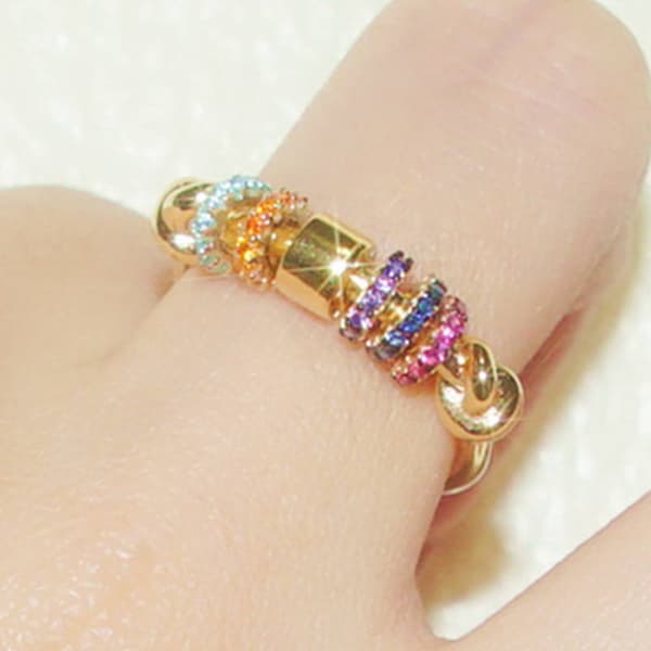 Anti-stress ring med roterende perler MultiColor 18.2 mm