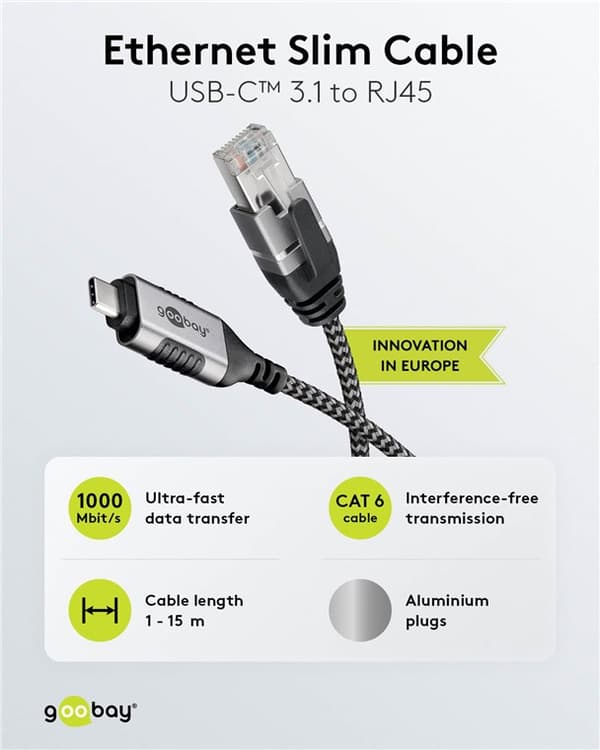 Ethernet-kabel USB-C™ 3.1 til RJ45, Slim, 1 m