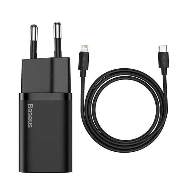 Baseus Super Si Quick Charger 1C 20W med USB-C kabel til Lightning 1m (sort)