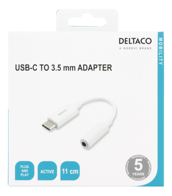 USB-C to 3.5 mm female, 11 cm, retail package, active, white