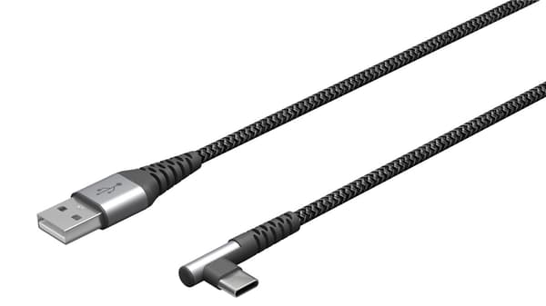 USB-C™ til USB-A tekstilkabel med metalstik (space grå/sølv), 90°, m