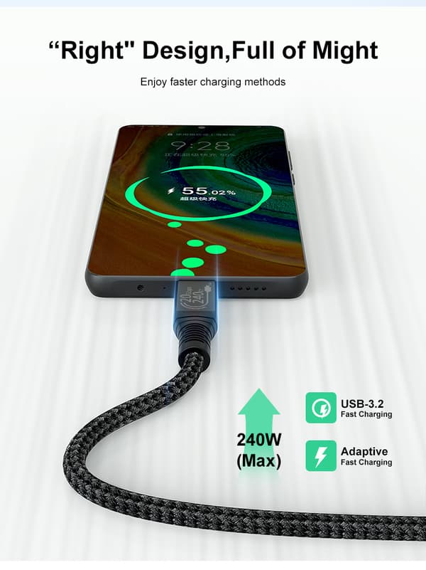 USB C -kaapeli 240 W, USB 3.2 -kaapeli (20 Gbps) MultiColor 1 m