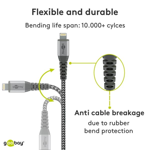 Lightning USB-A tekstilkabel med metalstik, 1 m