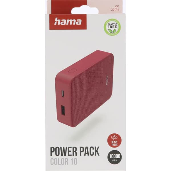 Powerbank Colour 10 10000mAh USB-C+USB-A Rød
