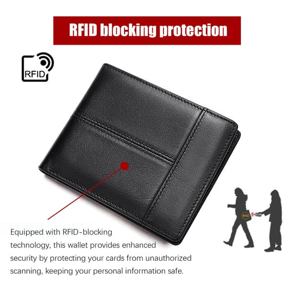 RFID-blokerende pung i ægte læder til mænd Black