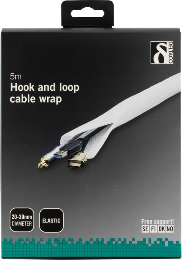 Nylon cable wrap, hook and loop fastener, 5m, white