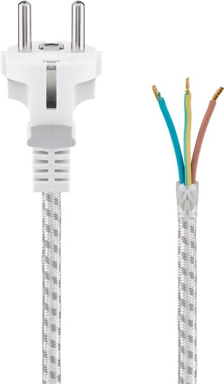 Skyddskontaktkabel värmebeständig för montering, 3 m, vit-silver
