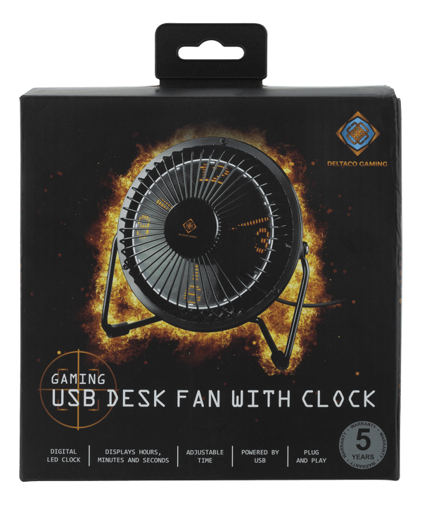 USB desktop fan with clock, black
