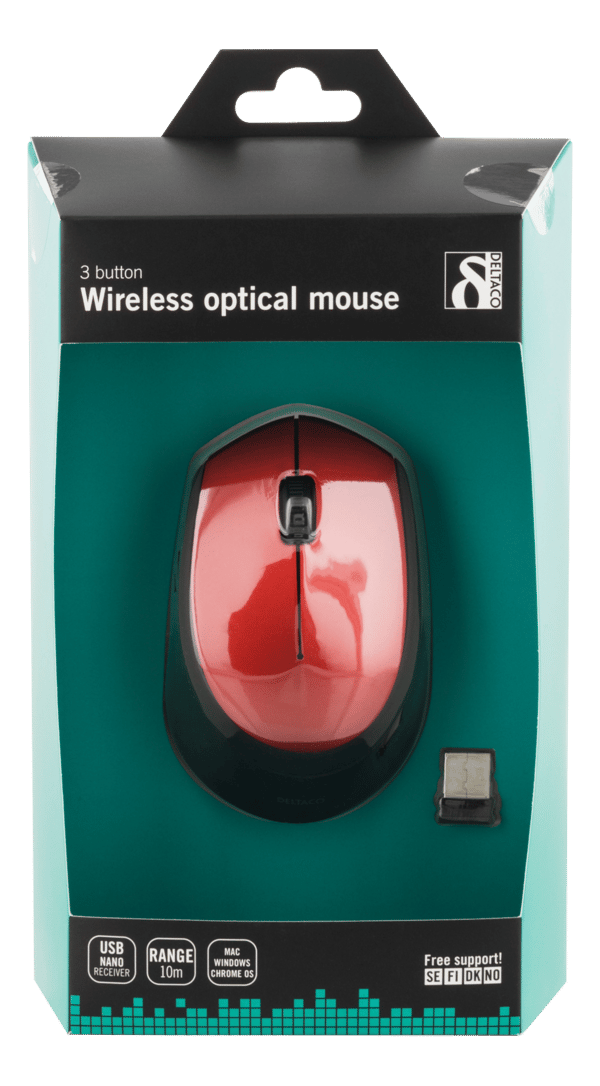Wireless optical mouse 2.4GHz, 3 buttons with a scroll, red