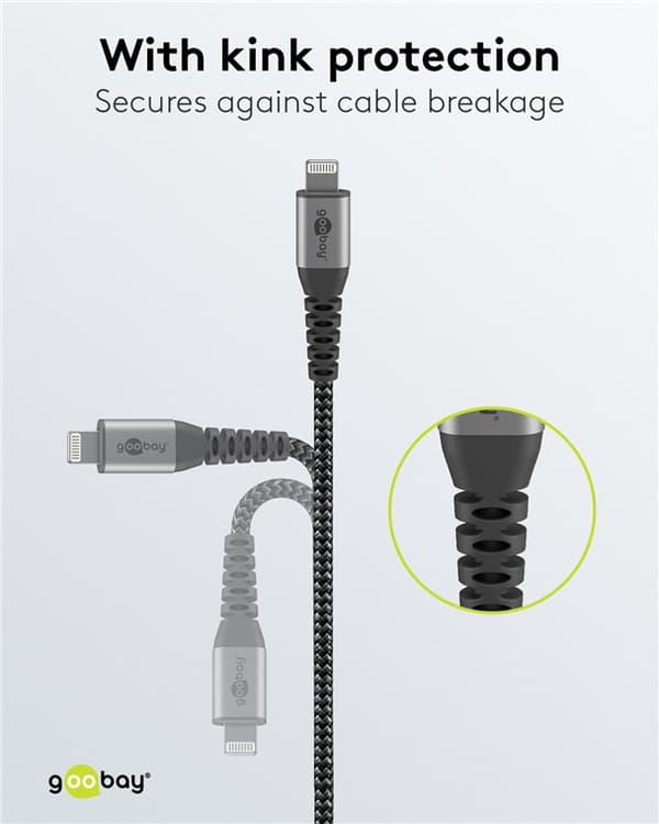 Lightning-USB-C™ textilkabel med metallkontakter, 1 m