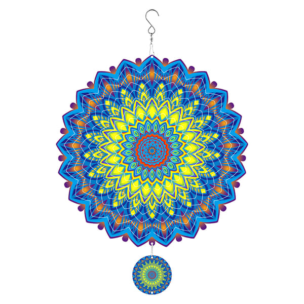 3D Roterende Mandala Vindspil - Gul & Blå