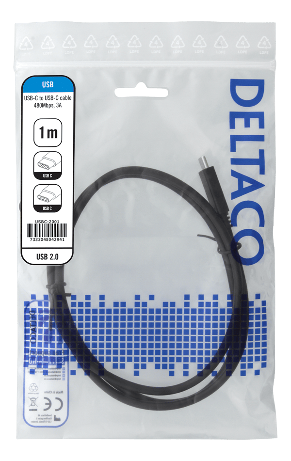 USB 2.0 USB-C, USB-C charging cable, 3A, 1m, black