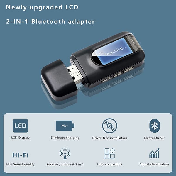 2-in-1 Bluetooth-äänilähetin/vastaanotin Bluetooth-sovitin 5.0 Black