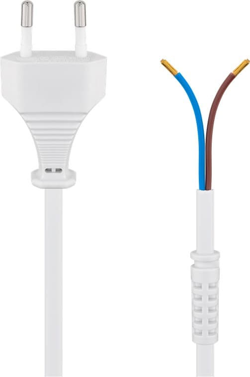 Kabel med euro-stik til montering, 1,5 m, hvid