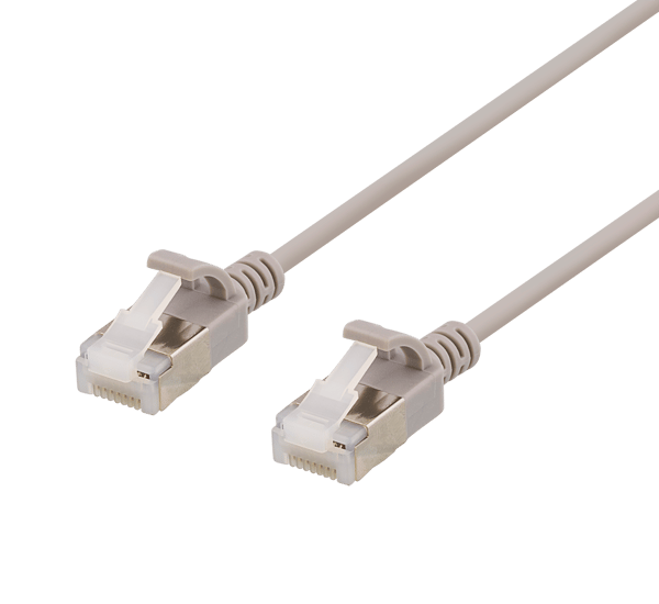 U/FTP Cat6a patch cable, slim, 3.8mm in diameter, 1m, grey