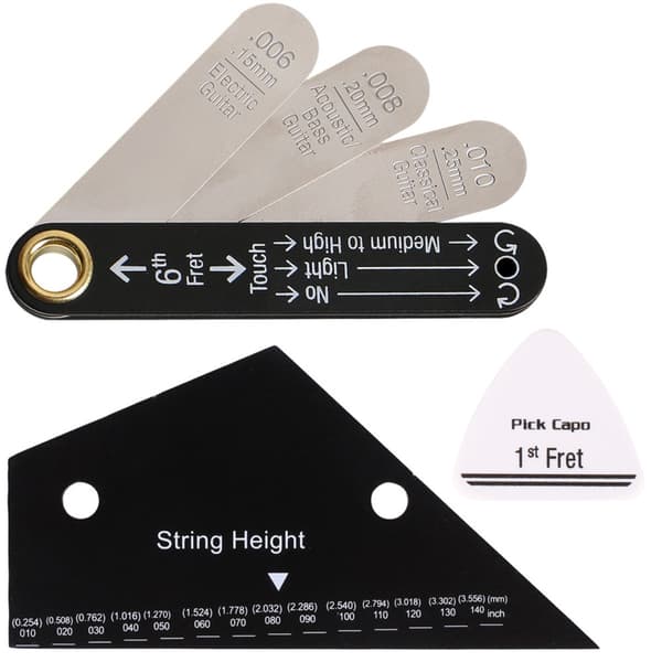 Gitarr Mätverktyg Set: Hals Relief Radius Mätare + Stränghöjds Linjal kompatibelt med Elgitarr Akustisk Gitarr