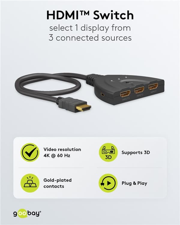 Manuell HDMI™-bryter 3 til 1