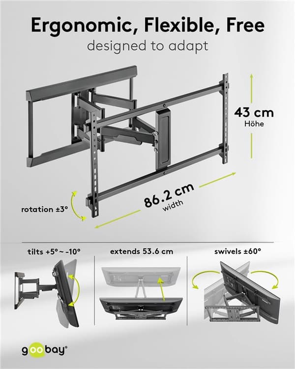 TV-seinäteline Pro FULLMOTION (XL), musta