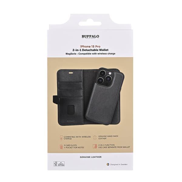 Wallet 2-i-1 3 Kort MagSeries Sort - iPhone 15 Pro