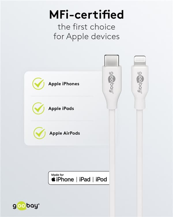 Lightning til USB-C™ opladnings- og synkroniseringskabel, 1 m, hvid