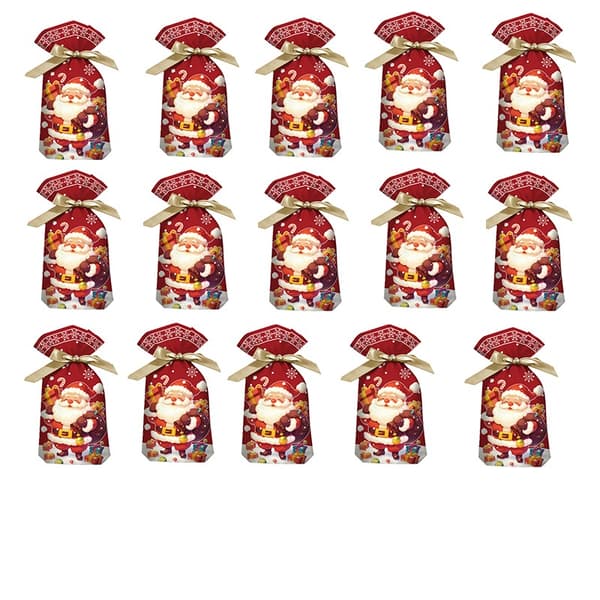 Julgodisväskor Snöflinga Jultomte 23x34cm (50-pack) Dragsko Presentpåsar