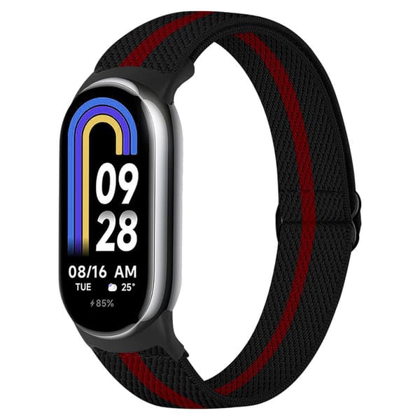 Elastisk nylon urrem til Xiaomi 8/9 (14mm) red+black