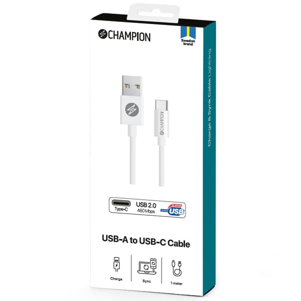 USB-A - USB-C -kaapeli 1m valkoinen