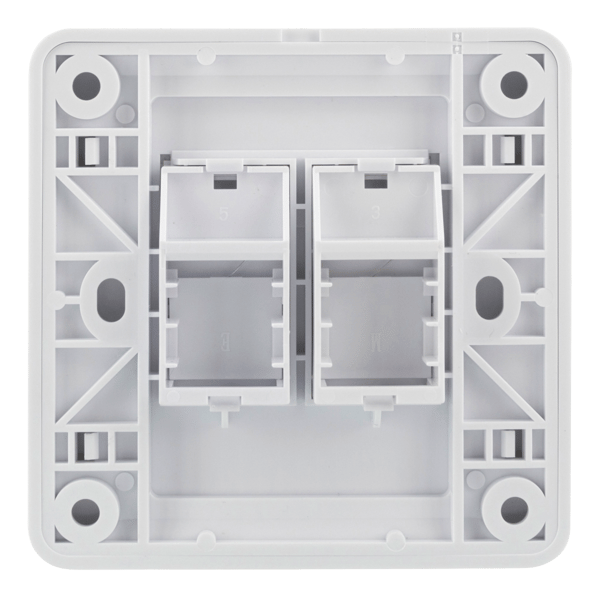 Flush mount for Keystone, 2 ports, dust hatch, white