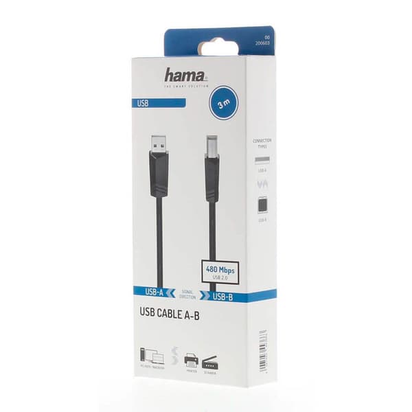 Kabel USB 2.0 480 Mbit/s 3m Sort