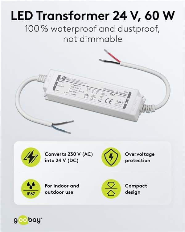 LED-muuntaja 24 V (DC), 60 W, IP67