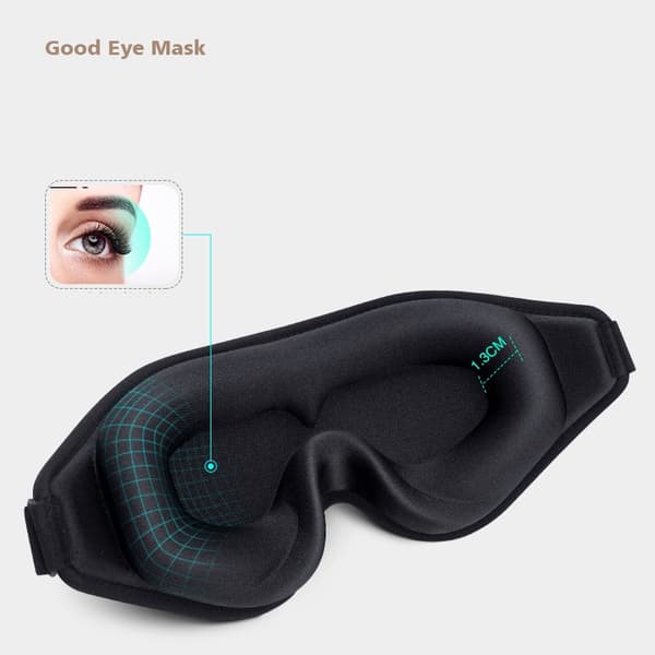 Mjuk 3D sovmask ögonmask för flygresor yoga vila Black