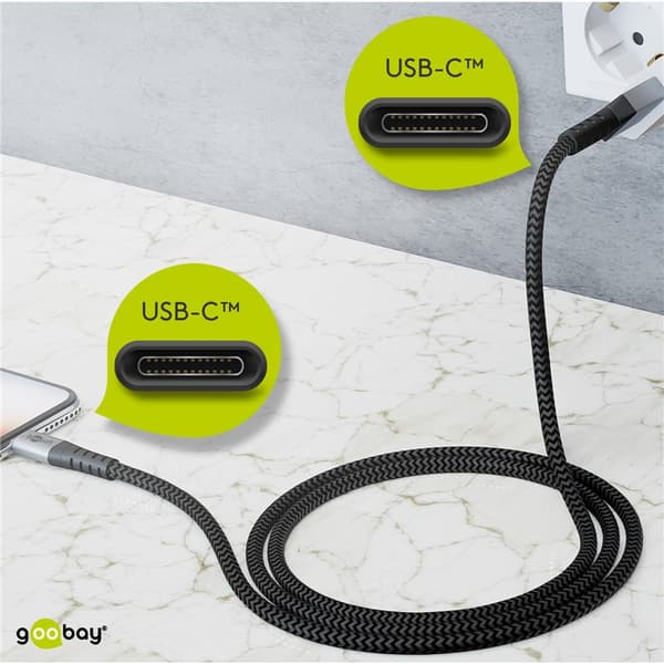 USB-C â„¢ til USB-C â„¢ Tekstilkabel med metallplugger (Space grå / sølv) 2 m