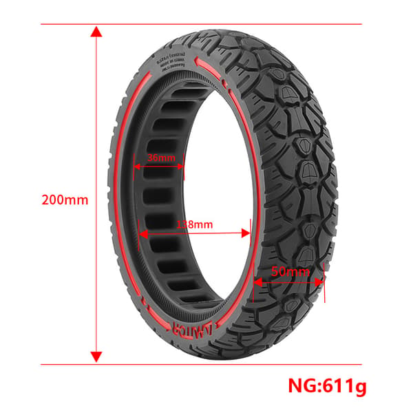 8,5x2,0 (230x50) off-road solid dæk med rød streg