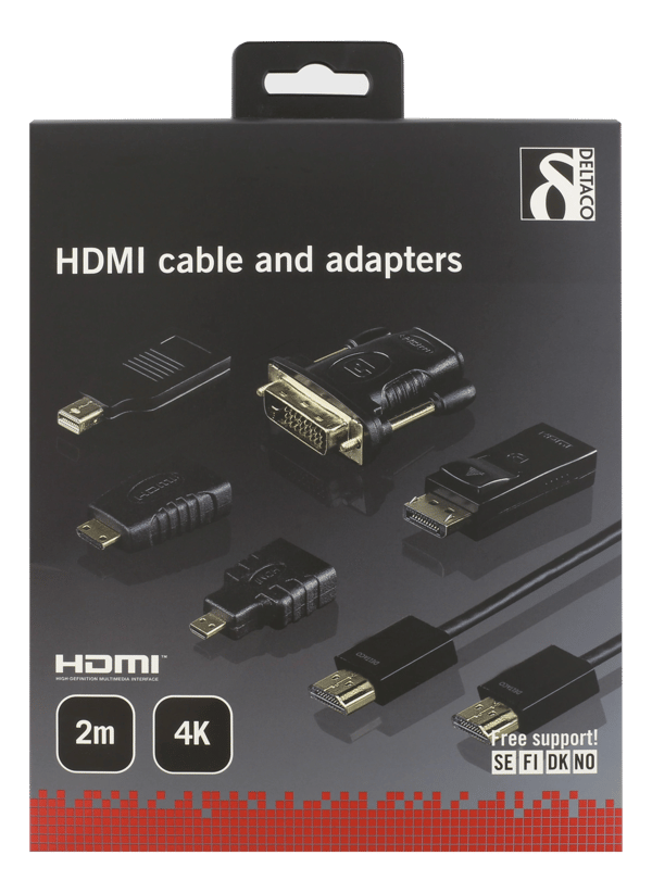 HDMI/DisplayPort/DVI adapter kit, HDMI cable 2m, 4K, black